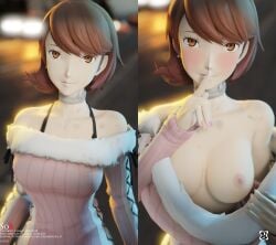 blush breasts brown_eyes brown_hair choker flashing gamesso8 persona persona_3 pink_nails public tagme yukari_takeba