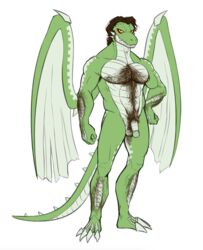 anthro armpit_hair dragon father flaccid_penis future_card_buddyfight green_skin hairy hi_res jackknife_dragon male male_only mature_male parent penis pubic_hair wings