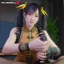 3d absurd_res asian asian_female cheating clothed_female_nude_male cum cum_on_hands dark-skinned_male dark_skin female handjob hands_on_penis hi_res indoors interracial light-skinned_female light_skin ling_xiaoyu male milking namco partial_male penis shaddoll_x tekken tekken_8 touching_penis twintails