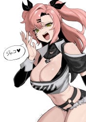 1girls big_breasts booty_shorts cleavage cleavage_overflow female female_only green_eyes hoyoverse long_nails mole mole_on_breast navel nicole_demara pink_hair radon1014 short_shorts shorts skindentation solo zenless_zone_zero