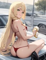 ai_generated ass_focus beautiful_girl blonde_female car female female_only flat_chest green_eyes heavenly_ass heavenly_body high_heels lillie_(pokemon) micro_bikini outdoors pokemon pretty_girl sexy_pose slim_female slim_waist slutty_body slutty_female smile_at_viewer tempting_viewer