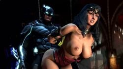 1boy 1girls 3d animated areolae batman batman_(series) big_breasts bouncing_breasts breasts bruce_wayne dc_comics diana_prince female from_behind injustice_2 large_breasts male nipples no_sound sex source_filmmaker straight trajan video wonder_woman wonder_woman_(series)