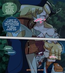 blowjob blowjob_gesture dr.stone francois_(dr.stone) french_kiss grabbing_breasts hokutozai_minami kissing nanami_ryusui threesome