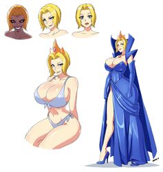 bikini blonde_hair breasts cleavage crown devil-v female female female_only full_body highres huge_breasts original princess solo swimsuit