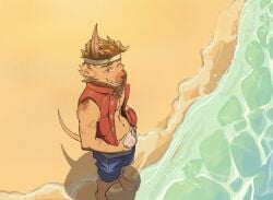 1boy 2026 artist_request beach bulge dreamworks forgotten_island furry furry_only gay male male_only outdoors raww_(forgotten_island) solo weredog yaoi