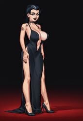 1girls 2d 2d_(artwork) ai_assisted ai_generated black_hair black_lips black_lipstick breasts cleavage clothed clothing daeisi dark_gray_lips dark_gray_lipstick digital_drawing_(artwork) digital_media_(artwork) dress female female_focus female_only goth goth_girl gothic gray_lips gray_lipstick lipstick odette_(summertime_saga) pose posing presenting presenting_breasts red_carpet showing_off simple_background summertime_saga thick_thighs