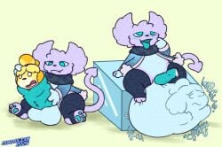 animal_crossing anthro balls big_balls blush canid canine canis cock_vore domestic_dog duo female female_prey genitals gurgling_balls hi_res huge_balls imp isabelle_(animal_crossing) jack_(purpulear) male male/female male_pred mammal nintendo open_mouth penile penis prey_in_balls purpulear scarf shih_tzu sitting tongue tongue_out toy_dog unwilling_prey vore