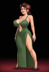 1girls 2d 2d_(artwork) ai_assisted ai_generated big_breasts breasts brown_hair brunette cleavage clothed clothing daeisi digital_drawing_(artwork) digital_media_(artwork) dress erect_nipples erect_nipples_under_clothes female female_focus female_only flower flower_in_hair light-skinned_female light_skin maria_(summertime_saga) medium_breasts nipples nipples_visible_through_clothing pose posing presenting presenting_breasts red_carpet showing_off simple_background summertime_saga thick_thighs