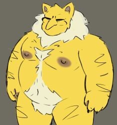 anthro body_hair furry hypno male male_only neck_tuft nintendo overweight pokemon smut_leo solo solo_male white_hair yellow_body yellow_skin