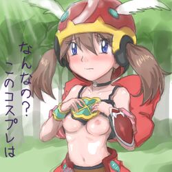 1girls cosplay female japanese_text may_(pokemon) otogi-jushi_akazukin pokemon tagme translation_request unknown_artist