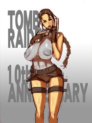 2006 areolae bare_shoulders big_breasts braid breasts brown_hair busty female female_focus female_only gun handgun hotpants hourglass_figure huge_breasts huge_nipples human lara_croft lara_croft_(l.a.u.) lips nipples pistol short_shorts shorts sleeveless sleeveless_turtleneck solo tagme tomb_raider tomb_raider_(l.a.u.) turtleneck weapon wide_hips yukiguni_eringi