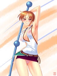 armpits blush breasts brown_hair clima-tact clothes color erect_nipples female female_only hair hanaduka hanazuka_ryouji human jewelry miniskirt nami necklace nipples one_piece orange_hair panties pantyshot pre-timeskip red_eyes see-through short_hair skirt solo straight_hair sweat underwear