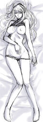 areola areolae barefoot bed breasts dakimakura_design female female_only human legs long_hair lying metroid michael_f91 monochrome mound_of_venus nintendo nipples nude panties panty_pull ponytail samus_aran shirt_lift sketch solo tied_hair underwear