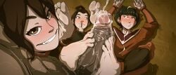 1boy 2d 3girls alternate_version_available avatar_the_last_airbender azula blush blushing color cum cum_in_eye cum_on_body cum_on_clothes cum_on_face cum_on_hair cumshot dark-skinned_male dark_skin dialogue digital_media_(artwork) disgusted double_footjob feet feet_on_penis female foot_fetish foot_focus footjob fully_clothed guard hands-free huge_cock illustration imminent_orgasm imminent_sex kiryu-sketchbook laying_down light_skin mai_(avatar) male multiple_girls muscular_male nickelodeon no_shoes royalty shh shy smug_grin sneaking teenager ty_lee younger_female
