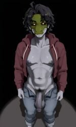 ai_generated alligator andrew_(fnaf) animal_mask bara cock curly_hair dick five_nights_at_freddy's ghost ghost_boy grey_skin only_male penis pixai white_pupils
