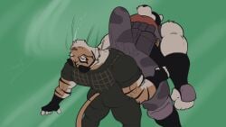 age_difference aged_up anthro barazoku bear bodily_fluids bulge butt clothed clothing duo epic_games erection felid feline felis fight fortnite fur hi_res humor male male/male mammal mature_anthro mature_male meme muscular muscular_anthro muscular_male older_anthro oscar_(fortnite) pantherine parody pinumontbalou polar_bear polar_patroller saliva striped_body striped_fur stripes tiger ursine