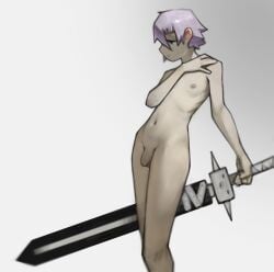 androgynous cock completely_naked completely_nude crona_(soul_eater) demon_sword dick feminine_male male_only naked nude penis phimosis pink_hair ragnarok_(demon_sword) slender slender_body small_cock small_dick small_penis solo_male soul_eater stopych sword thin thin_arms thin_body unretracted_foreskin white_skin