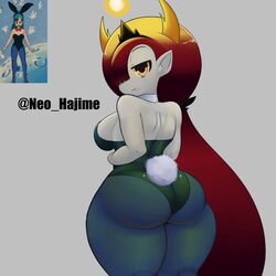 ass big_ass big_breasts breasts bunnysuit cute_fang disney disney_channel disney_xd female fire hekapoo long_hair looking_back massive_ass neo_hajime one_eye_covered orange_eyes pointy_ears red_hair reference_image sideboob star_vs_the_forces_of_evil thick_thighs very_long_hair yellow_sclera