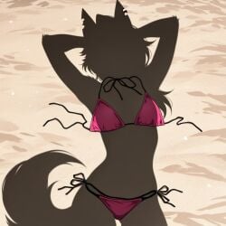 ai_generated beach bikini bikini_bottom_removed bikini_top_removed implied_nudity loona_(helluva_boss) pink_bikini shadow