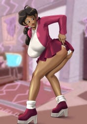 1girls aged_up ass big_ass big_breasts black_hair breasts dark-skinned_female dark_skin female female_only huge_breasts panties penny_proud solo the_proud_family the_proud_family:_louder_and_prouder xkorner