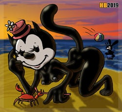 2019 arthropod beach breasts crab crustacean disney domestic_cat felid feline felis female hentai_boy lagomorph leporid mammal marine nipples nude ortensia oswald_(character) oswald_the_lucky_rabbit rabbit seaside