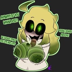 blonde_hair breasts dialogue fouggie green_eyes leucochloridium_paradoxum parasite possession sara_wickers tongue_out yaboifoglet