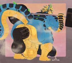 adam_the_wolf anthro anus balls big_balls big_butt big_penis black_hair blonde_hair blue_body bodily_fluids butt canid canine canis crouching dildo dildo_insertion dildo_penetrating_male dragon dripping exercise foreskin genital_fluids genitals ghangaji grinding hair hi_res horn huge_balls huge_butt huge_penis hybrid hyper hyper_balls hyper_butt hyper_genitalia hyper_penis male mammal multicolored_body muscular muscular_anthro muscular_male musk mythological_creature mythological_scalie mythology penis precum precum_drip puffy_anus saggy_balls scales scalie sex_toy sex_toy_insertion solo steam sweat sweatdrop sweaty_body sweaty_butt sweaty_legs sweaty_thighs weightlifting wolf workout
