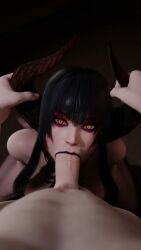 1boy 1girls 3d animated black_hair blowjob demon_girl demon_horns duo eliza_(tekken) eye_contact fellatio female femsub horn_grab horns human human_male light-skinned_female light-skinned_male light_skin long_hair looking_at_viewer male male/female mature_female namco oral oral_penetration oral_sex pov tagme tekken unseen_male_face vampire_girl video vkiss