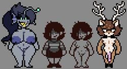 angler anglerfish anthro antlers aquatic areola asroyal_sagittarius balls big_areola big_balls big_breasts big_nipples big_penis blue_areola blue_eyes blue_hair blue_nipples blush bottomwear breasts brown_body brown_fur brown_hair clothed clothing dark_hair deer deltarune digital_media_(artwork) fan_character feet female fin fish footwear fur genitals grey_body grey_scales grey_skin grin group hair hooves horn huge_areola huge_breasts huge_penis human humanoid humanoid_genitalia humanoid_penis looking_at_viewer lure_(anatomy) male mammal monster moronicpixels navel nipples nude penis pixel_(artwork) ponytail scales sharp_teeth shoes simple_background skirt small_breasts small_waist smile standing sweater teeth thick_thighs topwear trio tuft undertale_(series) vessel_(deltarune) vessie_the_vessel vulva wide_hips xenias98