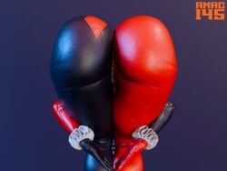 3d amac145 artist_logo harley_quinn_(classic) heart_butt injustice_2 meme meme_reference posing_for_the_viewer praise_da_booty_(meme) presenting_hindquarters rigid3d_(model) thighs