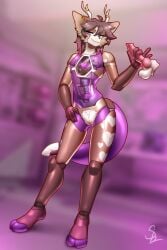 andromorph anthro genitals hi_res horn intersex joints machine nariikhan penis robot robot_anthro robotic robotization solo translucent translucent_body translucent_tail vulva