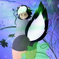 1boy 2d ass ass_focus blushing brown_eyes butt butt_focus fart fart_cloud fart_fetish farting farts femboy femboy_ass femboy_butt femboy_fart femboy_only green_fart green_fart_cloud idrehl_(nyrezu) jeans_shorts naughty_smile nyrezu original_character skunk skunk_boy skunk_tail stinky stinky_ass stinky_butt stinky_fart thicc thicc_thighs thick_thighs