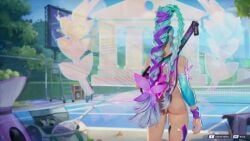 3d 3d_animation asian ass ass_focus big_breasts blue_hair bracelet braid bush hat lipstick marvel marvel_rivals nipples psylocke psylocke_(sai) skirt sneakers tagme tennis tennis_racket tennis_uniform video