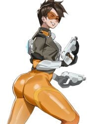 ass ass_focus brown_eyes brown_hair bubble_ass bubble_butt butt clothed dat_ass fat_ass fully_clothed huge_ass kartistry looking_at_viewer massive_ass no_nudity overwatch overwatch_2 solo solo_focus tight_clothing tracer tracer_(overwatch_2_suit) visor wink winking_at_viewer
