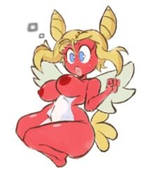 1girls 2023 2d bimbo_lips blonde_hair blue_eyes breasts cheep_cheep color female female_only humanized lips mario_(series) nintendo nipples nude nude_female princesskari red_body red_skin simple_background solo solo_female white_background