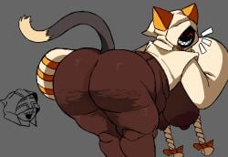 all_fours animal_humanoid animal_tail arc_system_works areola areolae ass ass_focus ass_up big_ass big_breasts black_body black_fur black_skin blazblue bodily_fluids breasts bubble_ass bubble_butt butt butt_up cat_humanoid cat_smile cellulite clothing dark_body dark_skin dipstick_tail felid felid_humanoid feline feline_humanoid female footwear fur furry grey_background grey_clothing grey_footwear grey_shoes hi_res hoodie huge_ass huge_breasts huge_butt humanoid kaka_(blazblue) looking_back mammal mammal_humanoid markings rear_view red_eyes ribznsfw sharp_teeth shoes simple_background smile smiling smiling_at_viewer solo solo_female sweat tail tail_markings tan_body tan_clothing tan_fur tan_hoodie tan_socks tan_topwear taokaka teeth thick_thighs topwear wide_hips