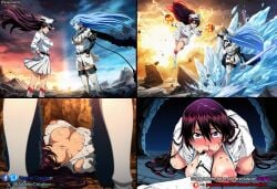 ai_generated akame_ga_kill akame_ga_kill! bambietta_basterbine battle big_breasts bleach boobs defeated defeated_female defeated_villainess dominant_female domination esdeath esdeath_(akame_ga_kill!) esdeath_(akame_ga_kill) esdeath_(original_character) esdeath_akame_ga_kill_ female_villain huge_breasts humiliated humiliating humiliation large_breasts