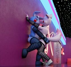 3d_(artwork) absurd_res against_surface against_wall animatronic anthro anthro_on_anthro armwear black_bow_tie black_clothing black_thong black_underwear blender_(artwork) blue_body bottomwear bow_tie butt butt_grab canid canine chocbirb clothing digital_media_(artwork) duo elbow_gloves eyelashes femboy fishnet_armwear fishnet_clothing fishnet_elbow_gloves fishnet_gloves fishnet_handwear fishnet_legwear fishnet_thigh_highs five_nights_at_freddy's five_nights_at_freddy's_2 footwear fox funtime_foxy_(fnaf) gloves half-closed_eyes hand_on_butt hand_on_wall handwear hi_res huge_filesize kiss_on_lips kissing lagomorph legwear leporid machine making_out male male/male male_anthro mall mammal narrowed_eyes neon_lights pivoted_ears rabbit robot robot_anthro scottgames sister_location socks standing tail thigh_highs thong toy_bonnie_(fnaf) underwear white_body wide_hips