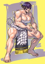 2023 2d_(artwork) bandaged_chest breasts clavicle cleavage commission_art edna_(sulyvann24) heart_symbol muscular_arms muscular_female muscular_legs muscular_thighs original_character short-haired_female sumo sumo_wrestler virgoart1509 yellow-eyed_female