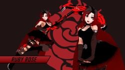 1girls black_hair black_hair_female cleavage clothed_female crescent_rose female female_only indrick_(artist) red_highlights ripped_pants ruby_rose rwby silver_eyes solo_female