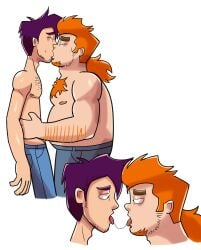 2boys 2d_(artwork) aged_up aged_up_characters bara chest_hair chubby_male digital_drawing_(artwork) disney_xd gay gay_kissing gay_male ginger_hair half-dressed howard_weinerman kissing male male/male male_only orange_hair original_artwork purple_hair randy_cunningham randy_cunningham:_9th_grade_ninja shirtless shirtless_male shorter_male size_difference taller_male tongue_kiss twunk yaoi