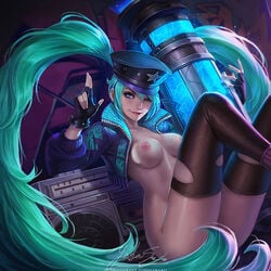 breasts green_eyes green_hair layla_(mobile_legends) mobile_legends mobile_legends:_bang_bang nipples partially_clothed yabasu