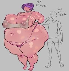 1boy1girl areola_slip areolae_slip bbw big_ass big_belly big_breasts chubby chubby_female cleavage fat fat_ass female female_pubic_hair full_body huge_ass huge_breasts large_breasts mole nipple_bulge nipples_visible_through_clothing overweight overweight_female plump pubic_hair purple_hair sagging_breasts shiny_skin short_hair sideboob ssbbw stamina64 tagme tank_top thick_thighs thong wide_hips