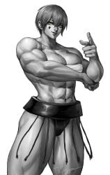 2022 2d_(artwork) abs bandaged_chest biceps breasts clavicle commission_art edna_(sulyvann24) female_sumo heart_symbol looking_at_viewer monochrome muscular_arms muscular_female muscular_thighs original_character pointing_at_viewer short-haired_female sumo sumo_wrestler virgoart1509 yellow-eyed_female
