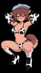 1girl ai_generated big_breasts breasts cow_print cow_print_bikini female female_only hispanic mogambuzz raccoon_girl sexy_body sexy_female sexy_pose youtube_hispanic youtuber_girl