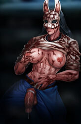 1futa abs areolae balls big_balls big_breasts big_penis bighamma black_hair blood breasts bunny clothed cock_ring color dead_by_daylight exposed_breasts exposed_penis flaccid futa_only futanari grease huntress_(dead_by_daylight) intersex jeans large_breasts mask midriff muscles muscular muscular_futanari nipple_play nipples penis precum solo sweat uncut veiny_penis