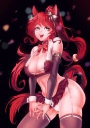 1girls alternate_costume alternate_eye_color crossover high_ponytail liilica long_hair looking_at_viewer ponytail pyrrha_nikos red_hair revealing_clothes rwby silver_eyes solo solo_female tagme umamusume