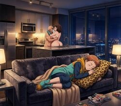 1girl 2_panels 2boys 2boys1girl about_to_have_sex about_to_pound_the_fuck_outta_em ai_assisted ai_generated balcony canopy_bed cheating_female cheating_girlfriend cheating_wife city_lights clothed_male crossover cushion diane_(nanatsu_no_taizai) digital_art dragon_ball dragon_ball_super dragon_ball_z edited_ai embracing embracing_another erect_penis erection glass_door hands_on_partner hidden_breasts im_whoop inpainted king_(nanatsu_no_taizai) kissing kitchen kitchen_background kitchen_cabinet kitchen_counter lamps lighting living_room master_roshi naked naked_female naked_female_with_naked_male naked_male nanatsu_no_taizai netorare nighttime no_sex_(yet) ntr old_man older_male older_male_and_younger_female oven reflection refrigerator seven_deadly_sins sink sleeping sleeping_male sleeping_on_couch split_image stealing_crush stealing_girlfriend unaware unsuspecting younger_female