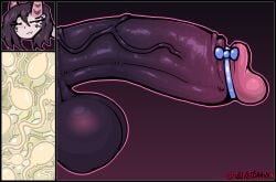 absurd_res anthro balls big_balls big_penis bodily_fluids bow_ribbon cum dragon genital_fluids genitals giant_sperm gynomorph hair hi_res horn huge_balls huge_penis intersex jet_(jund_wabbit) long_ears long_hair mythological_creature mythological_scalie mythology penis purple_hair scales scalie smug_face solo sperm_cell urethral_bulge vein veiny_penis velvetdraw virile
