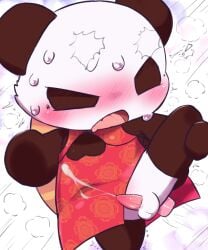 2023 anal anal_penetration anthro asian_clothing badwingm bear biped black_body black_fur blush blushing_profusely bodily_fluids breath chibi chinese_clothing chinese_dress clothing cum cum_while_penetrated digital_drawing_(artwork) digital_media_(artwork) disembodied_penis dress east_asian_clothing empty_eyes featureless_feet featureless_hands feet front_view fur genital_fluids genitals giant_panda hi_res male male_anthro mammal multicolored_body multicolored_fur one_leg_up open_mouth pattern_clothing penetration penile penile_penetration penis plantigrade raised_leg shaded shaking simple_background soft_shading solo sweat thrust_lines thrusting tongue_showing tremble_lines trembling two_tone_body two_tone_fur white_background white_body white_fur